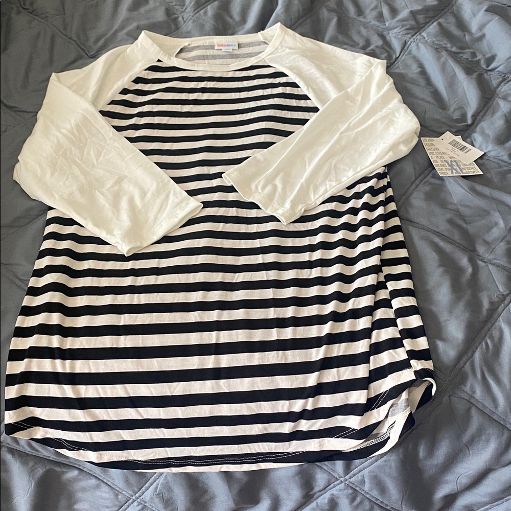 LuLaRoe Cream and Gray Striped Shirt